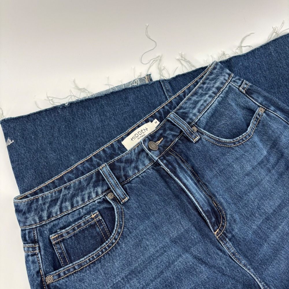 Hidden Los Angeles‎ Denim Maxi Skirt Women Medium Blue Excellent Raw Hem Slit